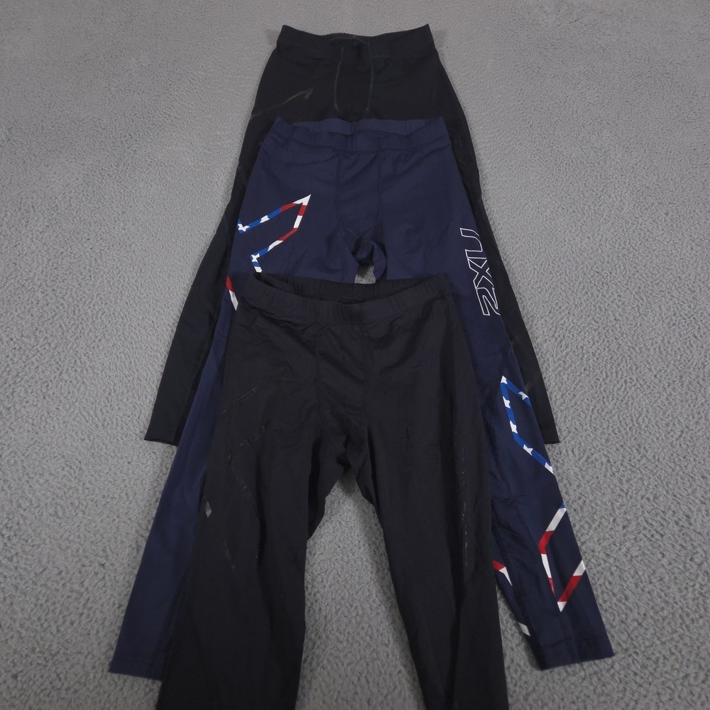 LOT OF 3 2XU Compression Pants Mens L Navy Black Stars Stripes Athletic Tights